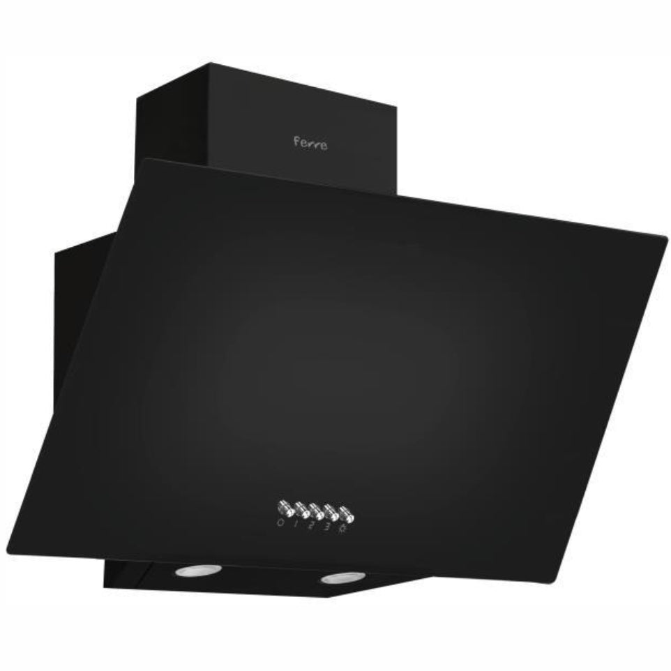 FERRE COOKER HOOD CHIMNEY GLASS 600mm BLK