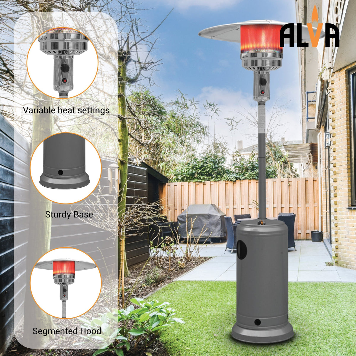 ALVA GHP17 powder coated patio heater detail