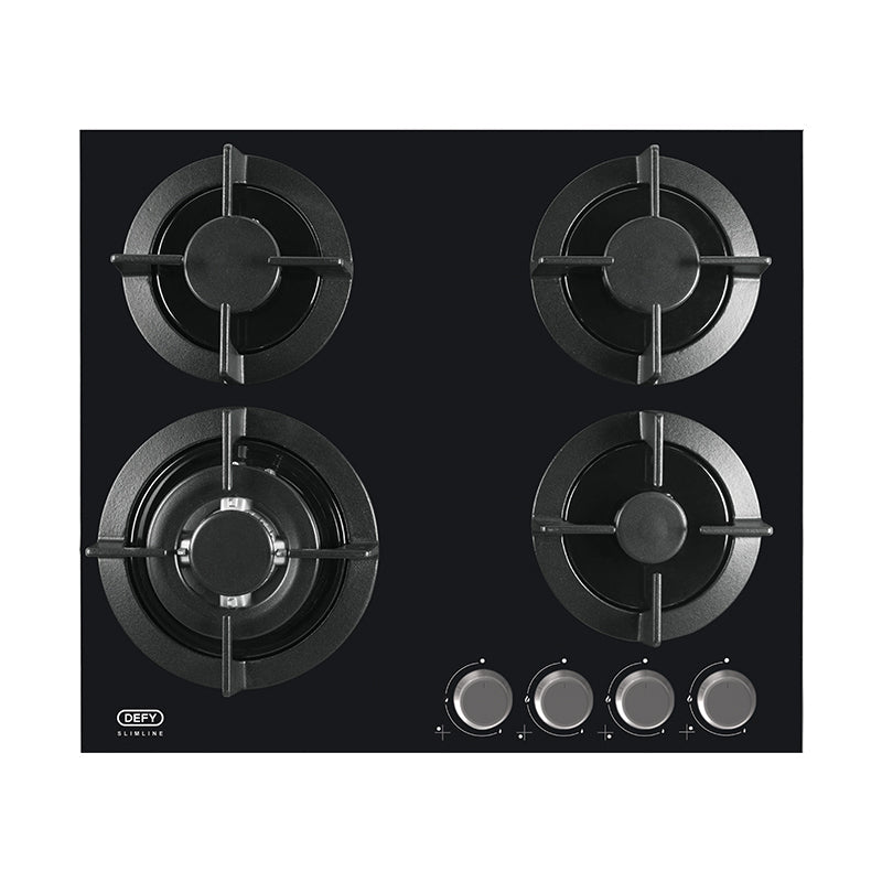 Defy DHG604 60cm four burner black glass gas hob